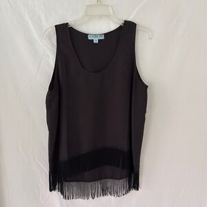 Donna De‎ Black Sleeveless Fringe Tank Top Women's Size L